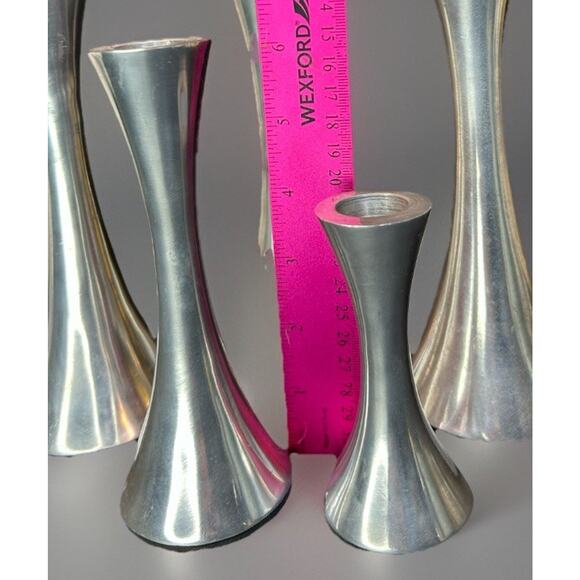 5 New Stainless Steal Hourglass Candle Sticks-MCM- Scandinavian Design- 8”6”4” - Picture 7 of 11